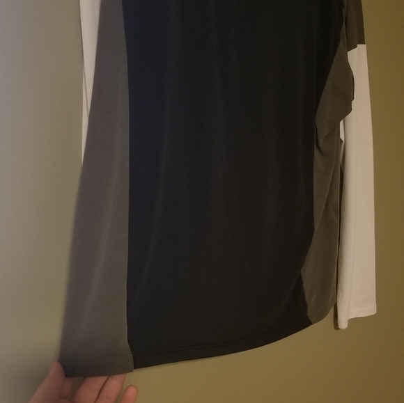 Anthropologie COA Color Block Black White Olive Green Long Sleeve Casual Top - Picture 7 of 8